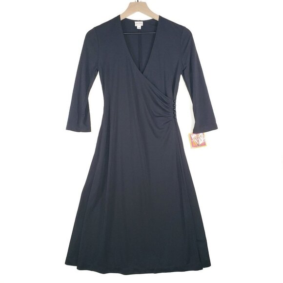 NEW‎ Isaac Mizrahi x Target Button Wrap Dress XS Black LBD Midi - Picture 1 of 8